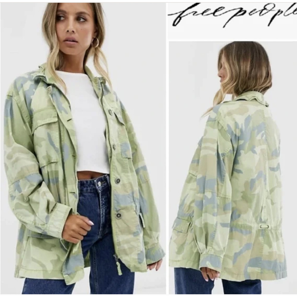 Free People Lead The Way Green Camo Utility Jacket